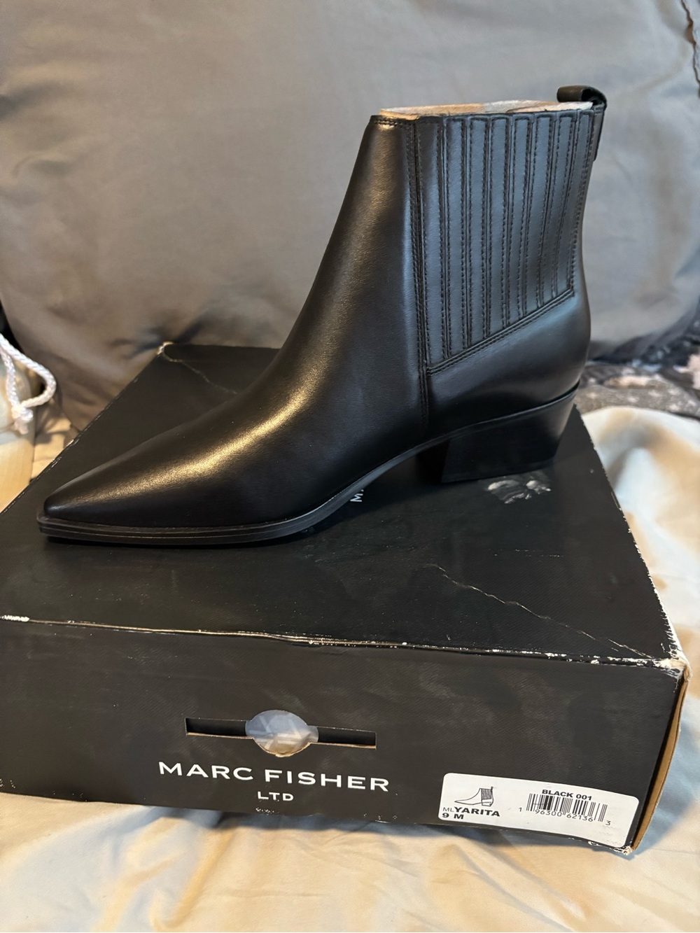 Marc Fisher Black Leather Pointed Chelsea Ankle Boot
